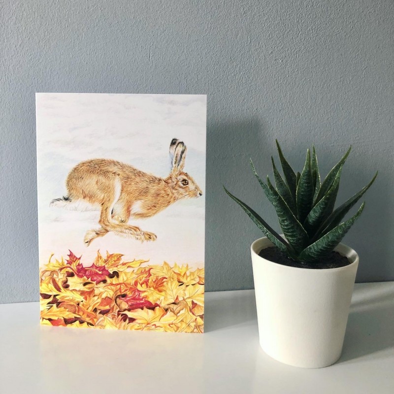 ‘Autumn Hare’ blank greetings card 