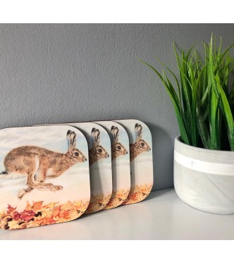 Set of 4 ‘Autumn Hare’ Melamine Coasters 