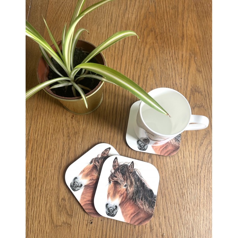 Set of 4 ‘Breeze’ Exmoor Pony Melamine Coasters 