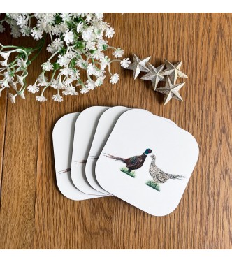 Set of 4 'Pheasant love' melamine coasters 