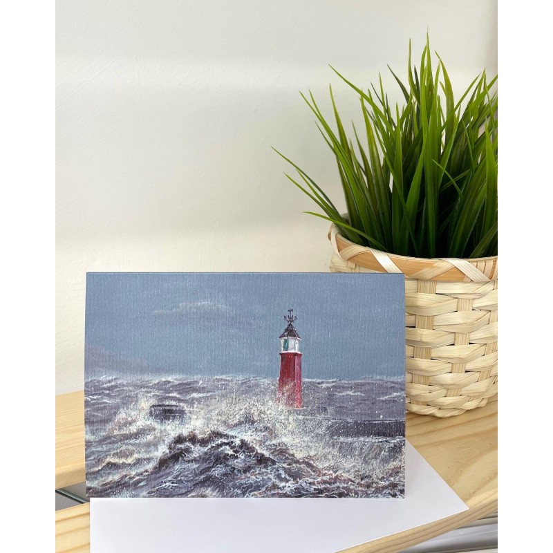 'Stormy Watchet Lighthouse' Greetings Card