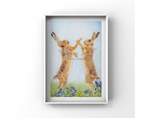 Spring Hares, 8x6 Limited Edition Giclee Print (Mounted)  